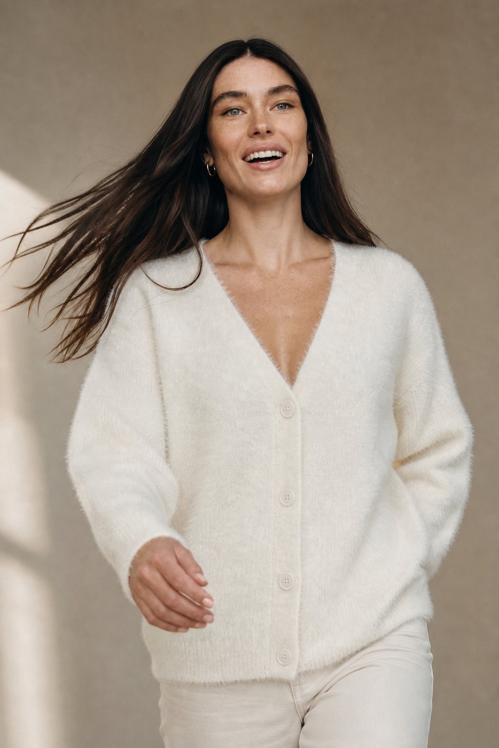 Quilla | Fluffy Eyelash Knit V Neck Button Cardigan - View 9