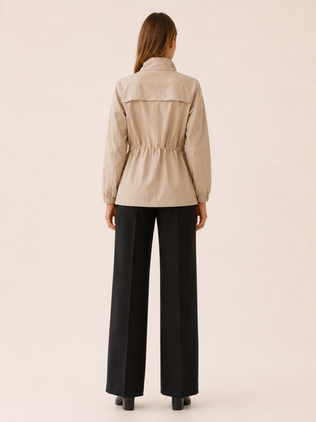 Quinn | Stand Collar Drawstring Waist Zip Field Jacket - View 2