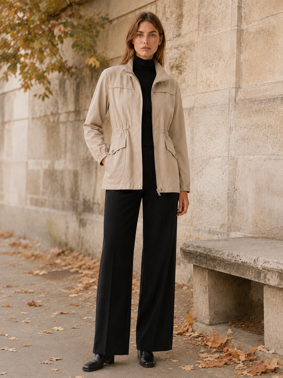 Quinn | Stand Collar Drawstring Waist Zip Field Jacket - View 5
