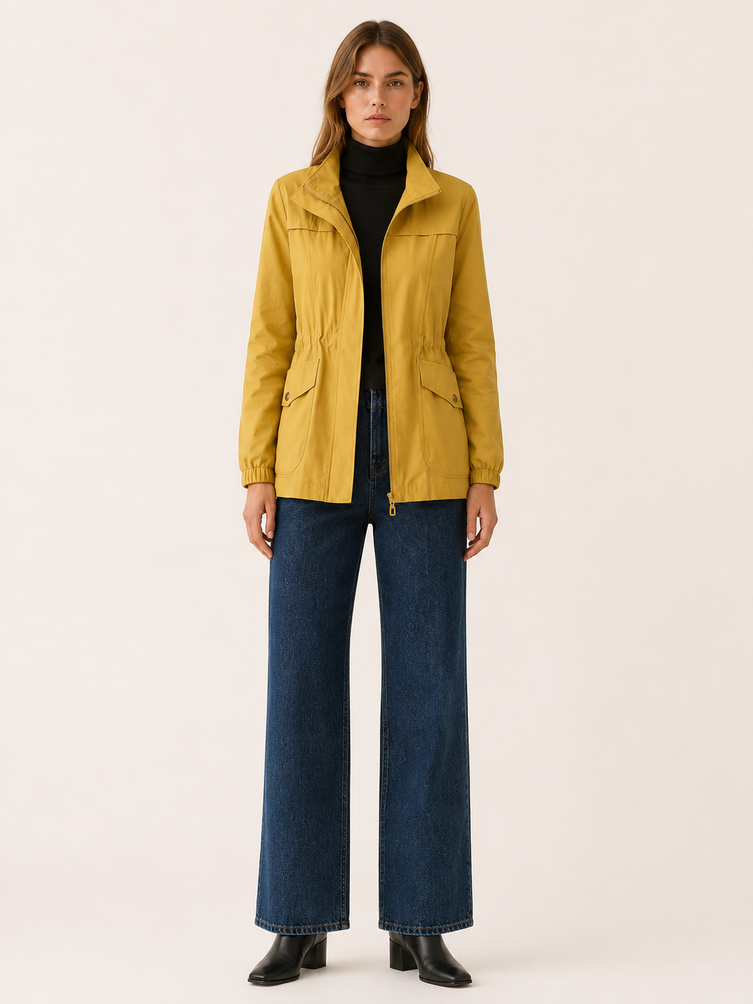Quinn | Stand Collar Drawstring Waist Zip Field Jacket - View 7