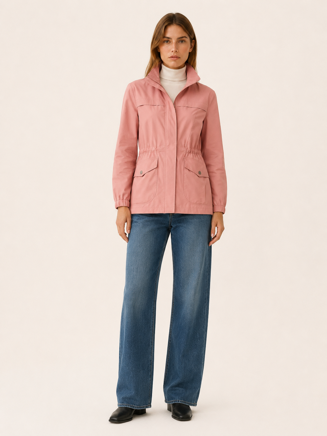 Quinn | Stand Collar Drawstring Waist Zip Field Jacket - View 8