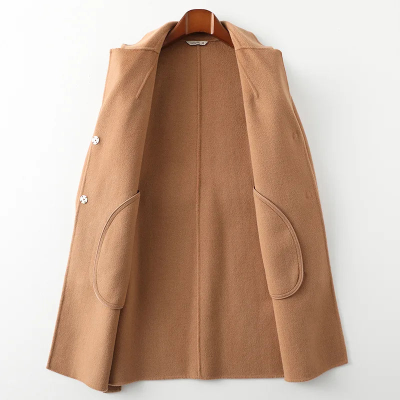 Rhona | Notch Lapel Self Belted Flared Wool Coat - View 25