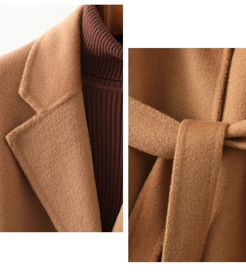 Rhona | Notch Lapel Self Belted Flared Wool Coat - View 26