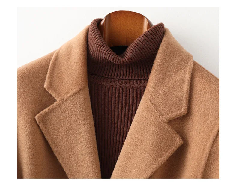 Rhona | Notch Lapel Self Belted Flared Wool Coat - View 27