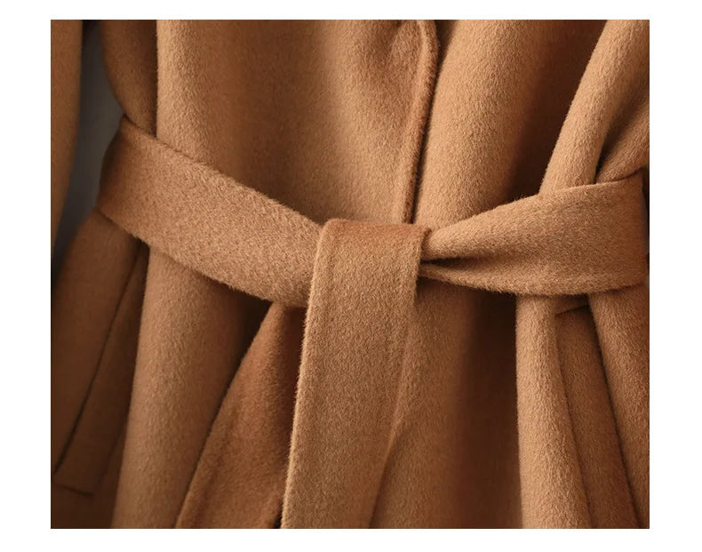 Rhona | Notch Lapel Self Belted Flared Wool Coat - View 28