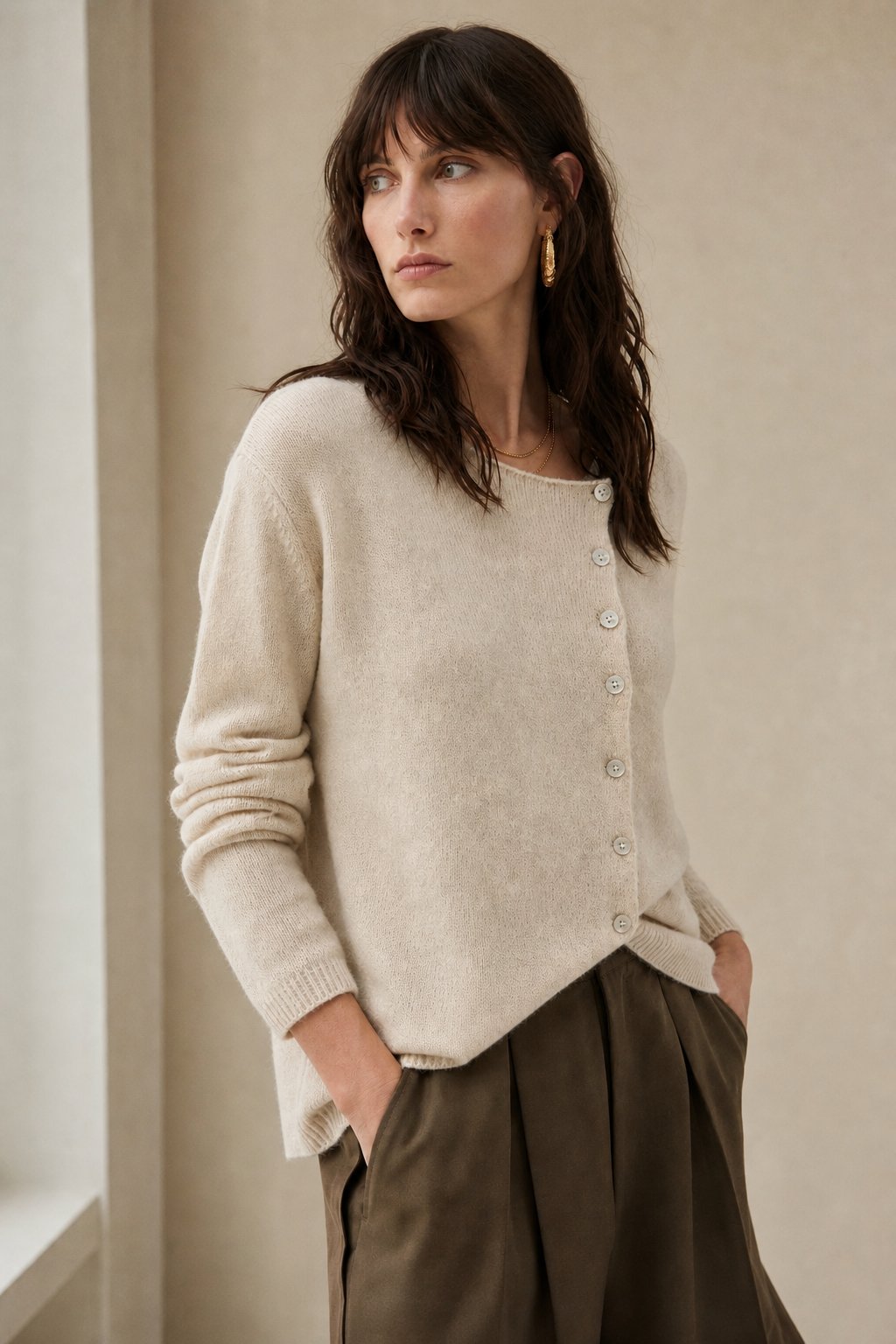 Rosalind | Asymmetric Button Front Cashmere Knit Sweater