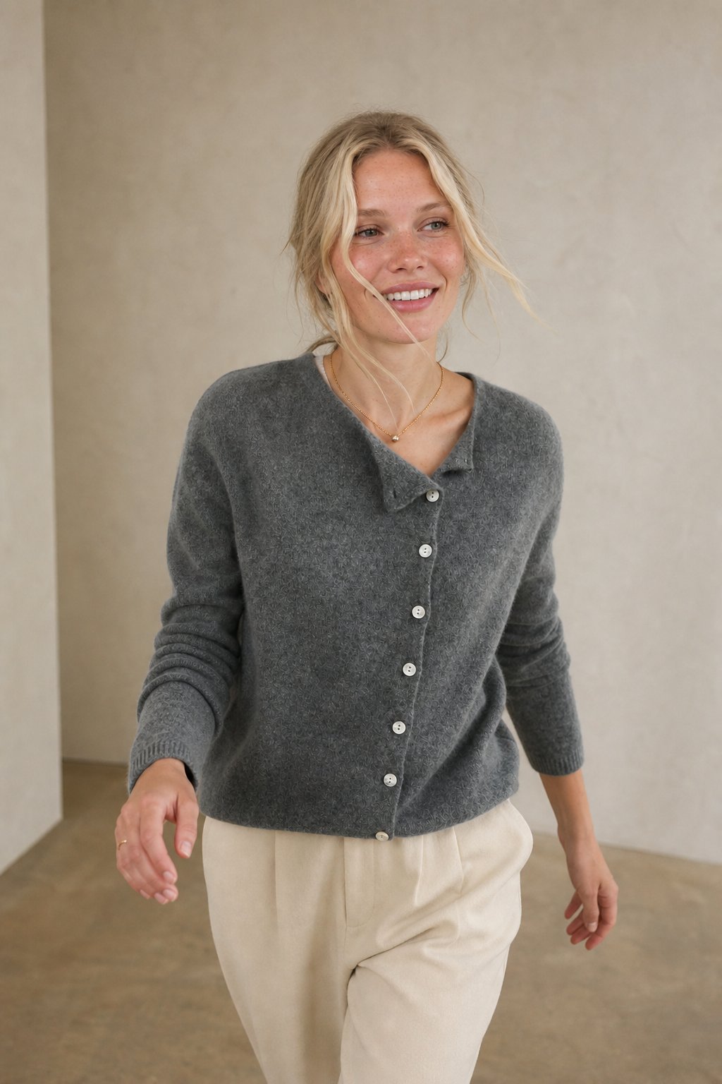 Rosalind | Asymmetric Button Front Cashmere Knit Sweater - View 11