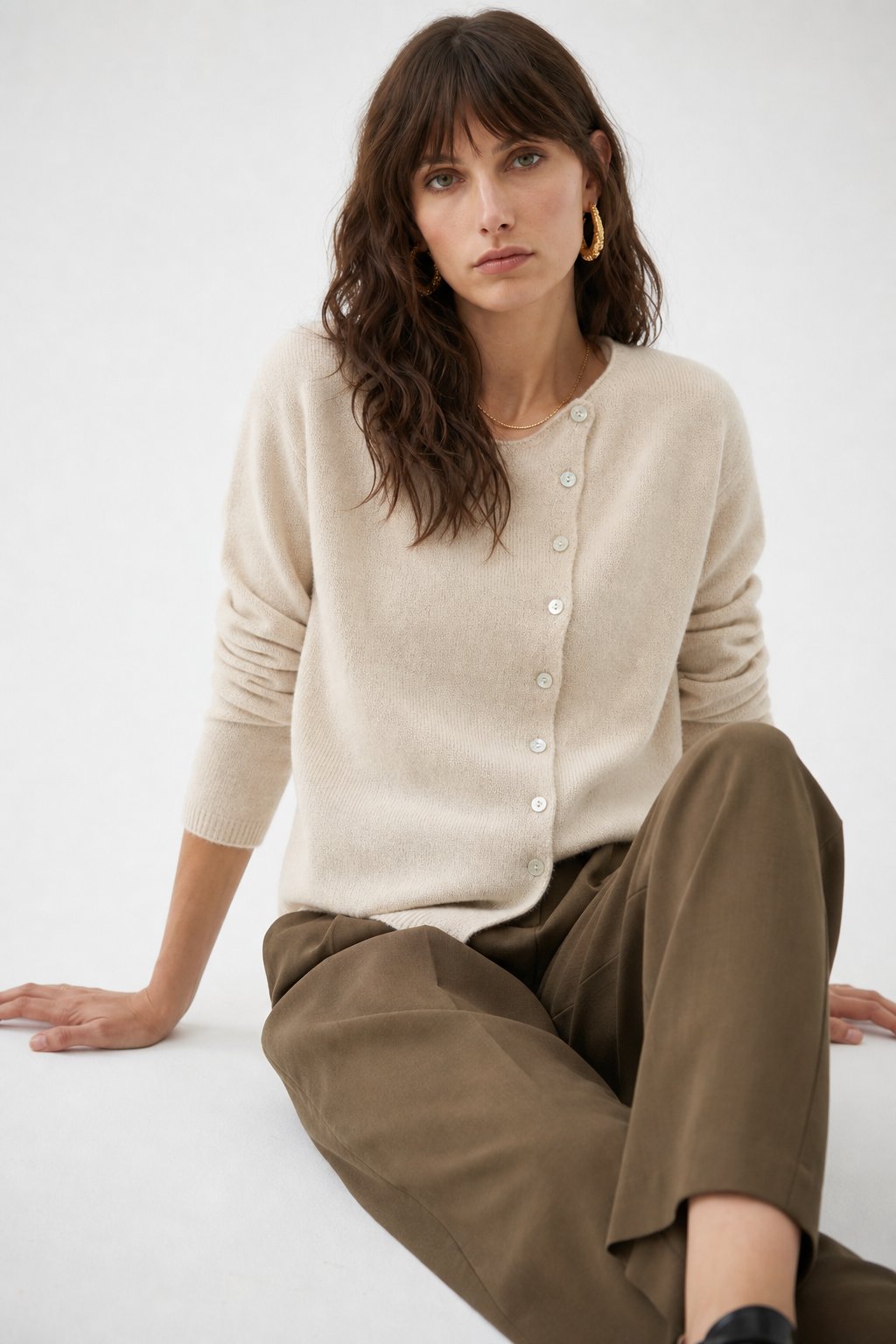 Rosalind | Asymmetric Button Front Cashmere Knit Sweater - View 12