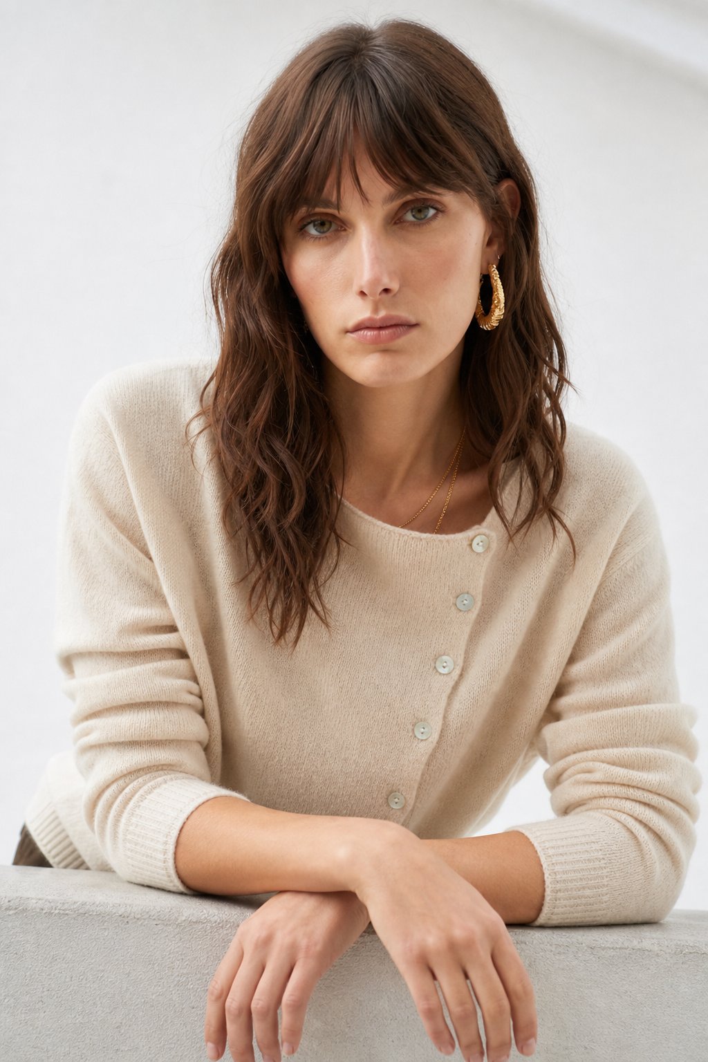 Rosalind | Asymmetric Button Front Cashmere Knit Sweater - View 13