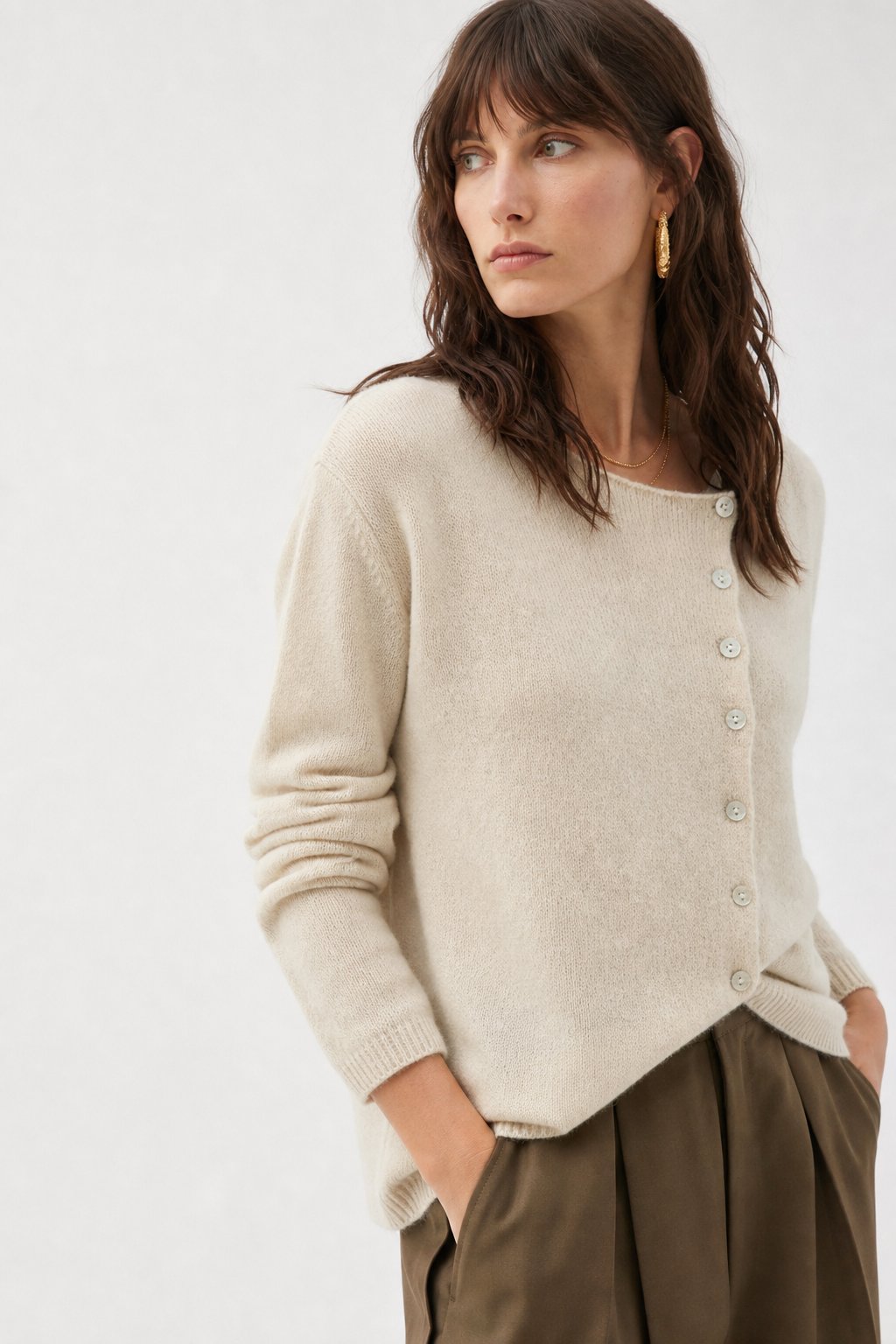 Rosalind | Asymmetric Button Front Cashmere Knit Sweater - View 14