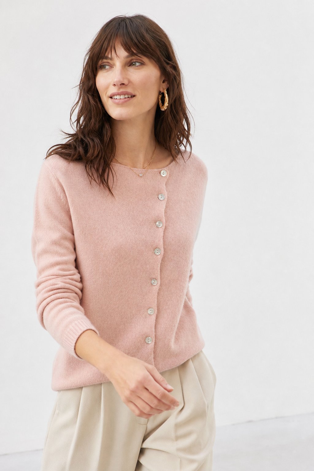 Rosalind | Asymmetric Button Front Cashmere Knit Sweater - View 16