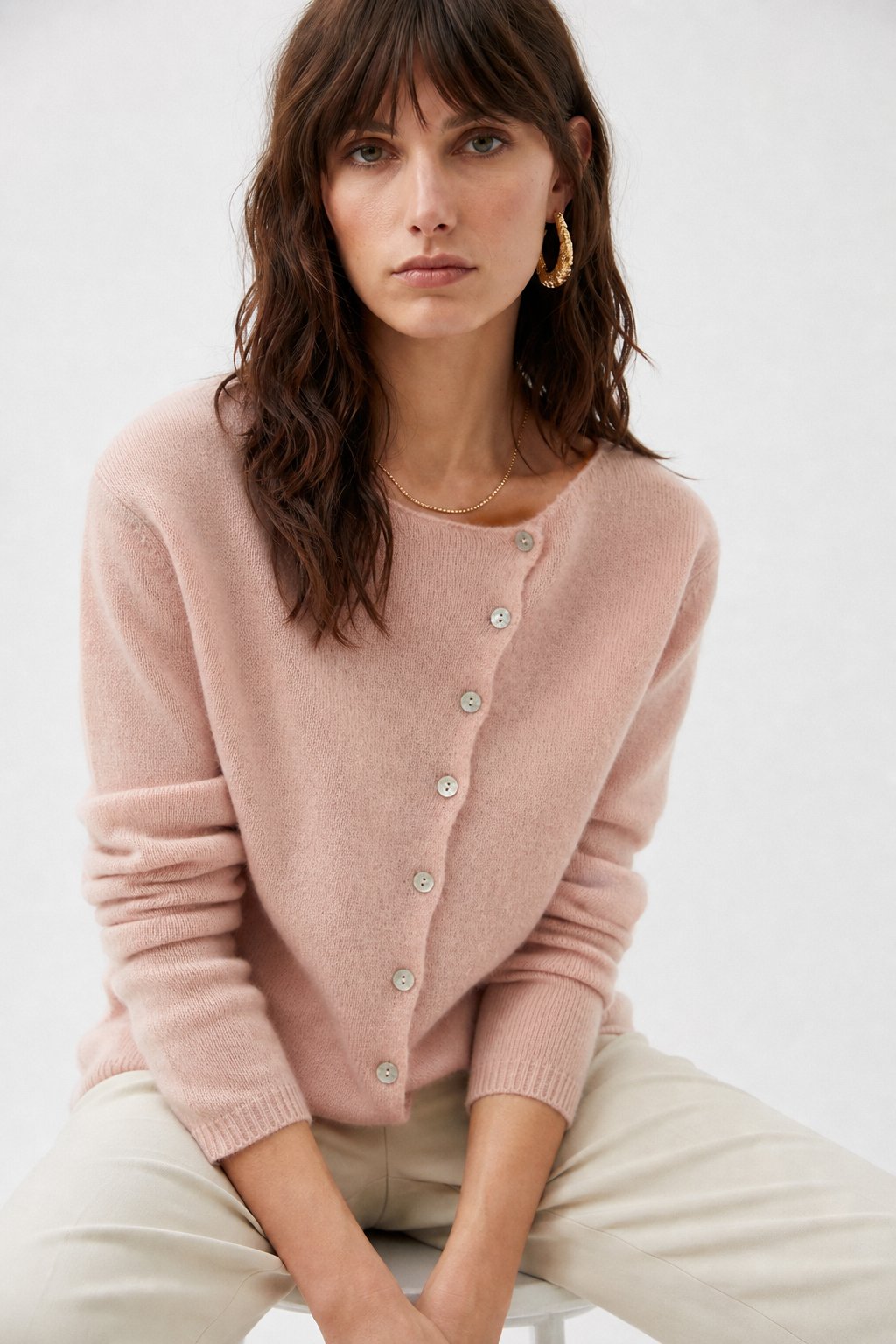 Rosalind | Asymmetric Button Front Cashmere Knit Sweater - View 17
