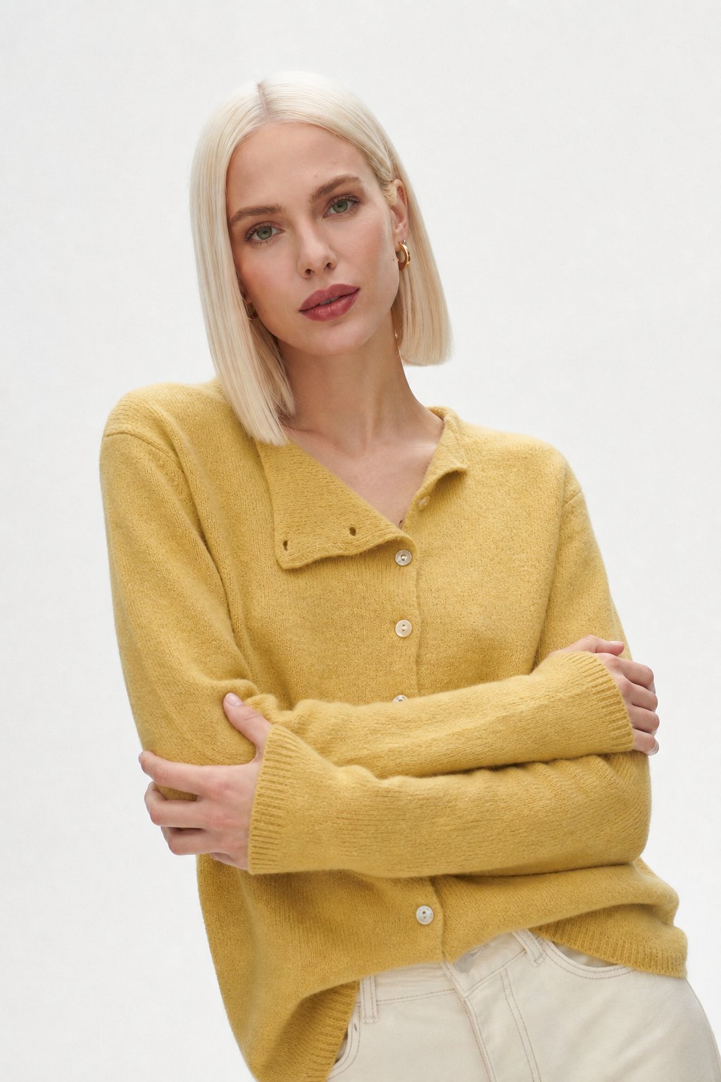 Rosalind | Asymmetric Button Front Cashmere Knit Sweater - View 18