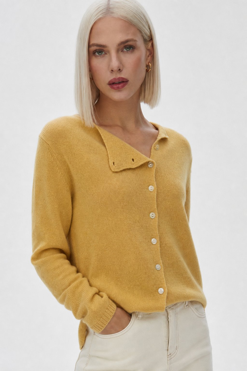 Rosalind | Asymmetric Button Front Cashmere Knit Sweater - View 19