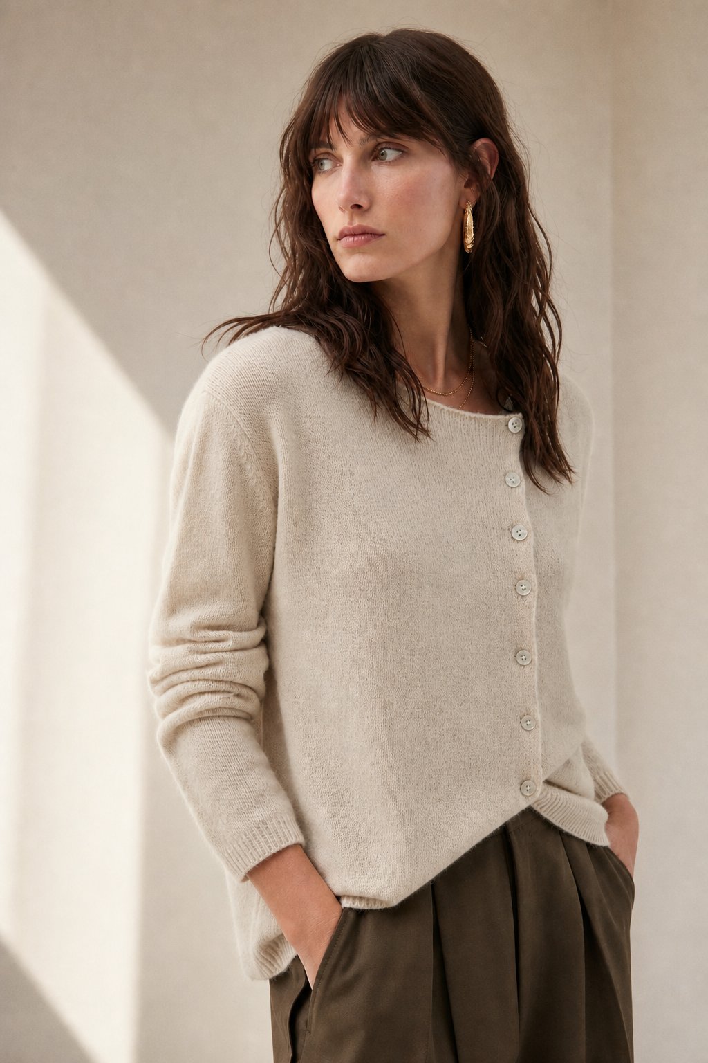 Rosalind | Asymmetric Button Front Cashmere Knit Sweater - View 2
