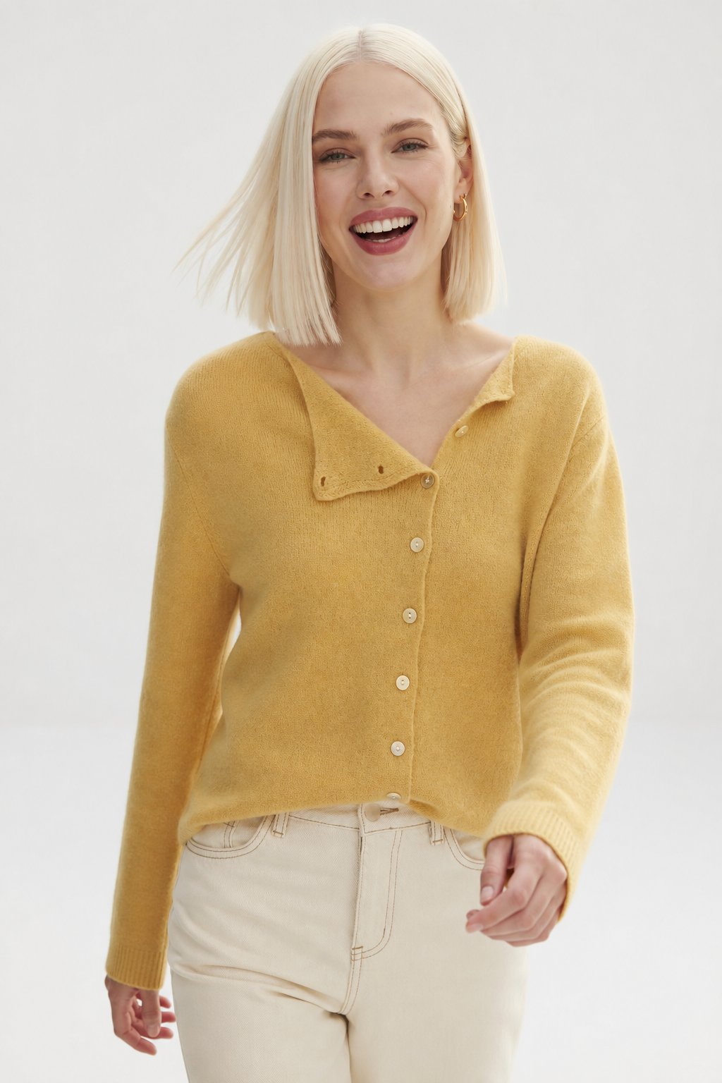 Rosalind | Asymmetric Button Front Cashmere Knit Sweater - View 20