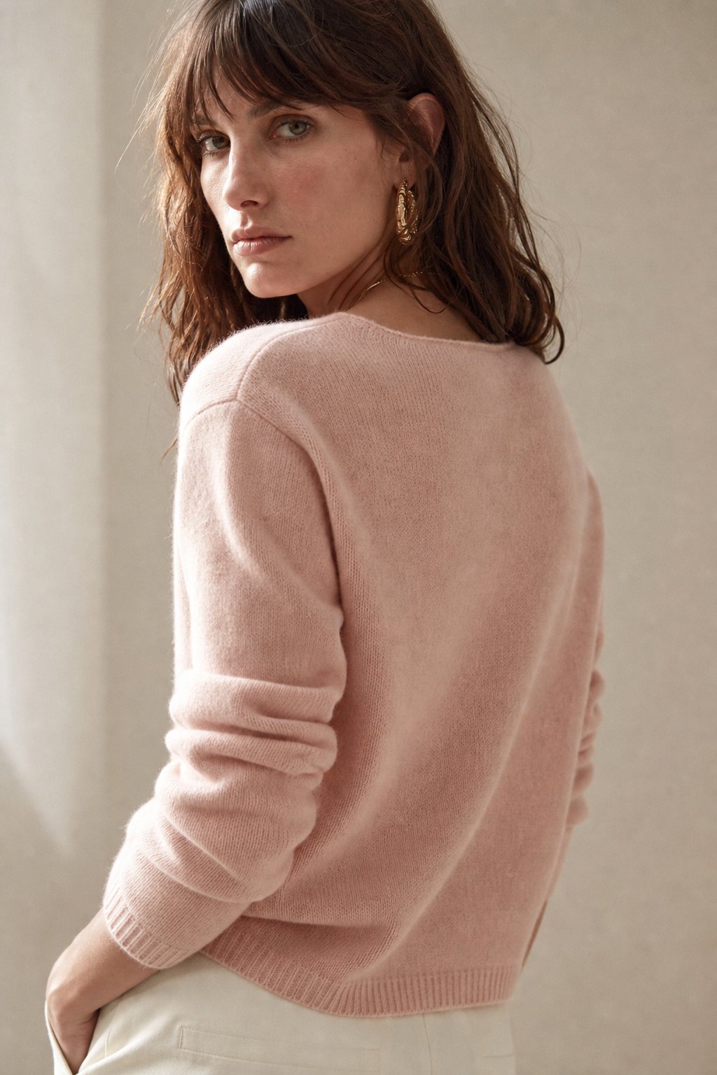 Rosalind | Asymmetric Button Front Cashmere Knit Sweater - View 3