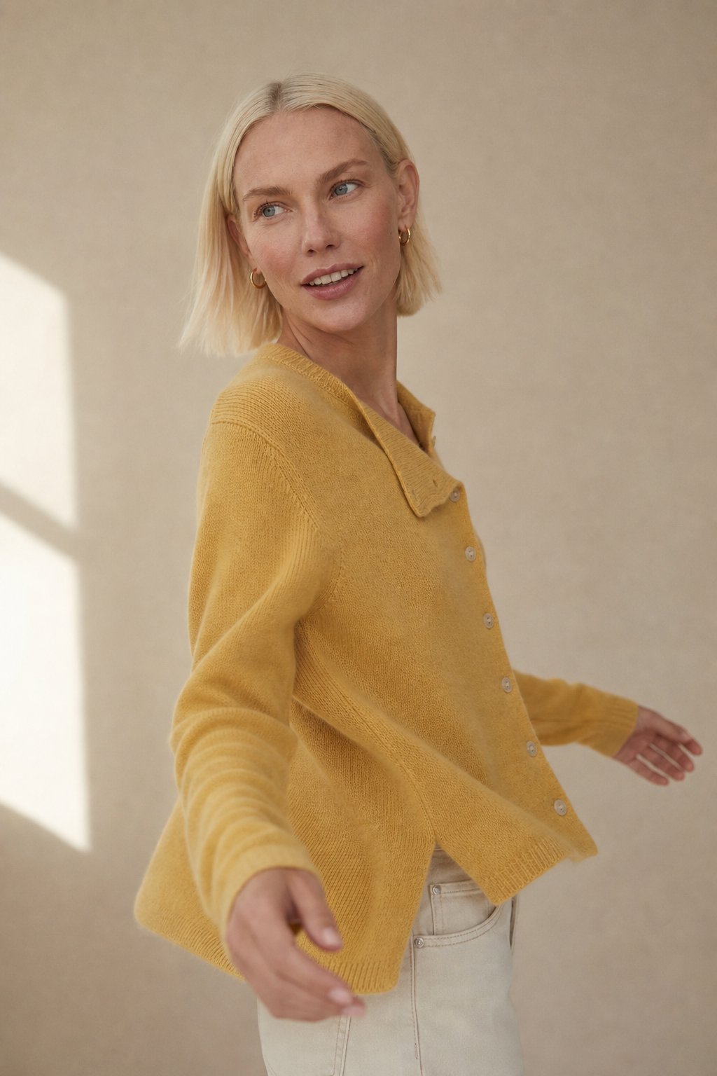 Rosalind | Asymmetric Button Front Cashmere Knit Sweater - View 5
