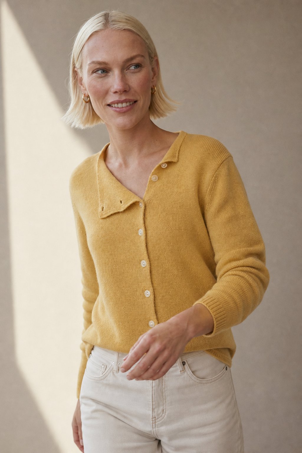 Rosalind | Asymmetric Button Front Cashmere Knit Sweater - View 6