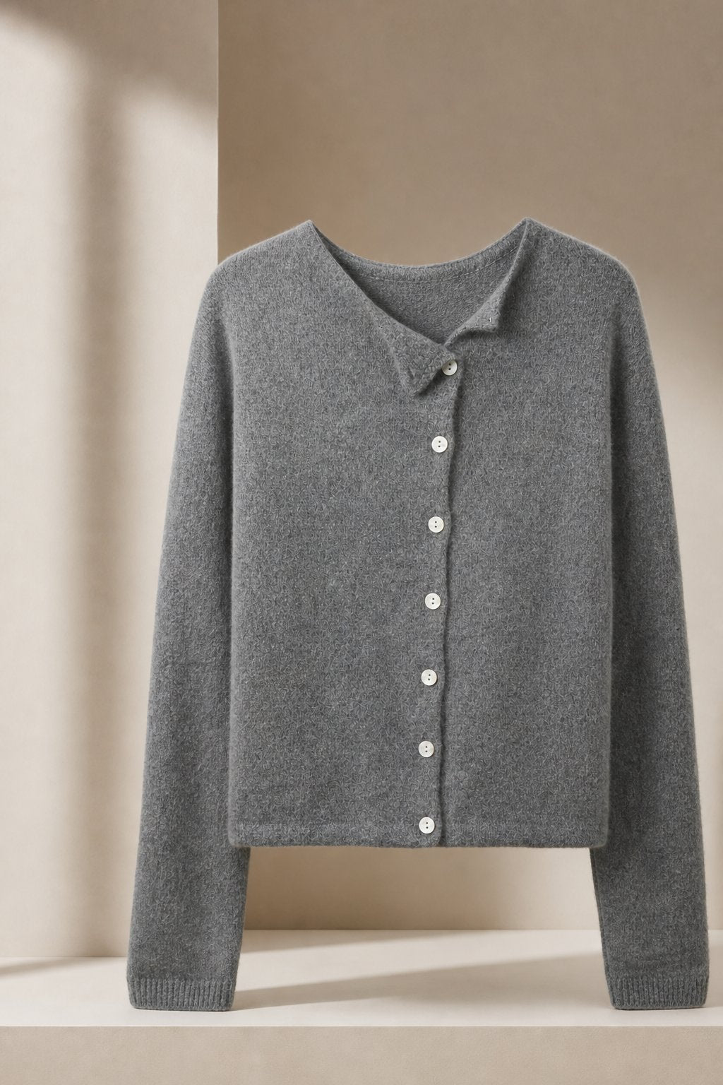Rosalind | Asymmetric Button Front Cashmere Knit Sweater - View 9