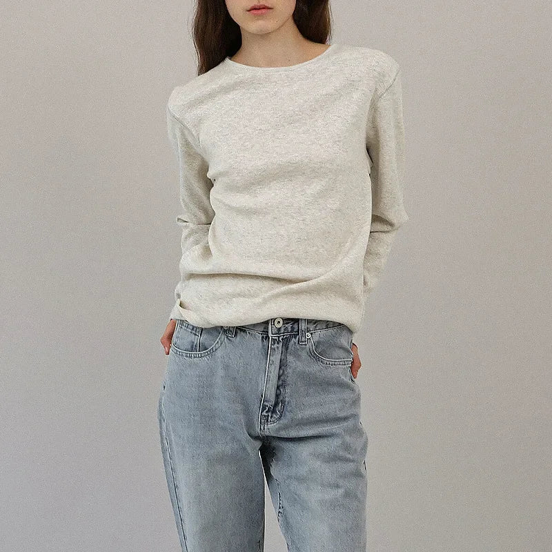 Rosamund | Slim Fine Knit Crew Neck Long Sleeve Tee - View 10