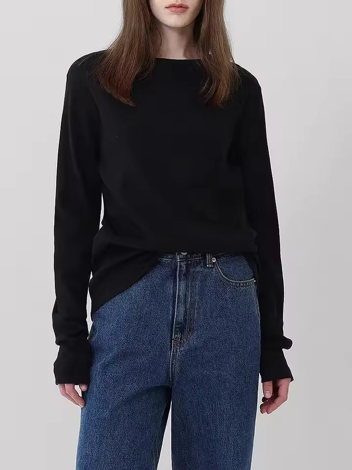 Rosamund | Slim Fine Knit Crew Neck Long Sleeve Tee - View 12