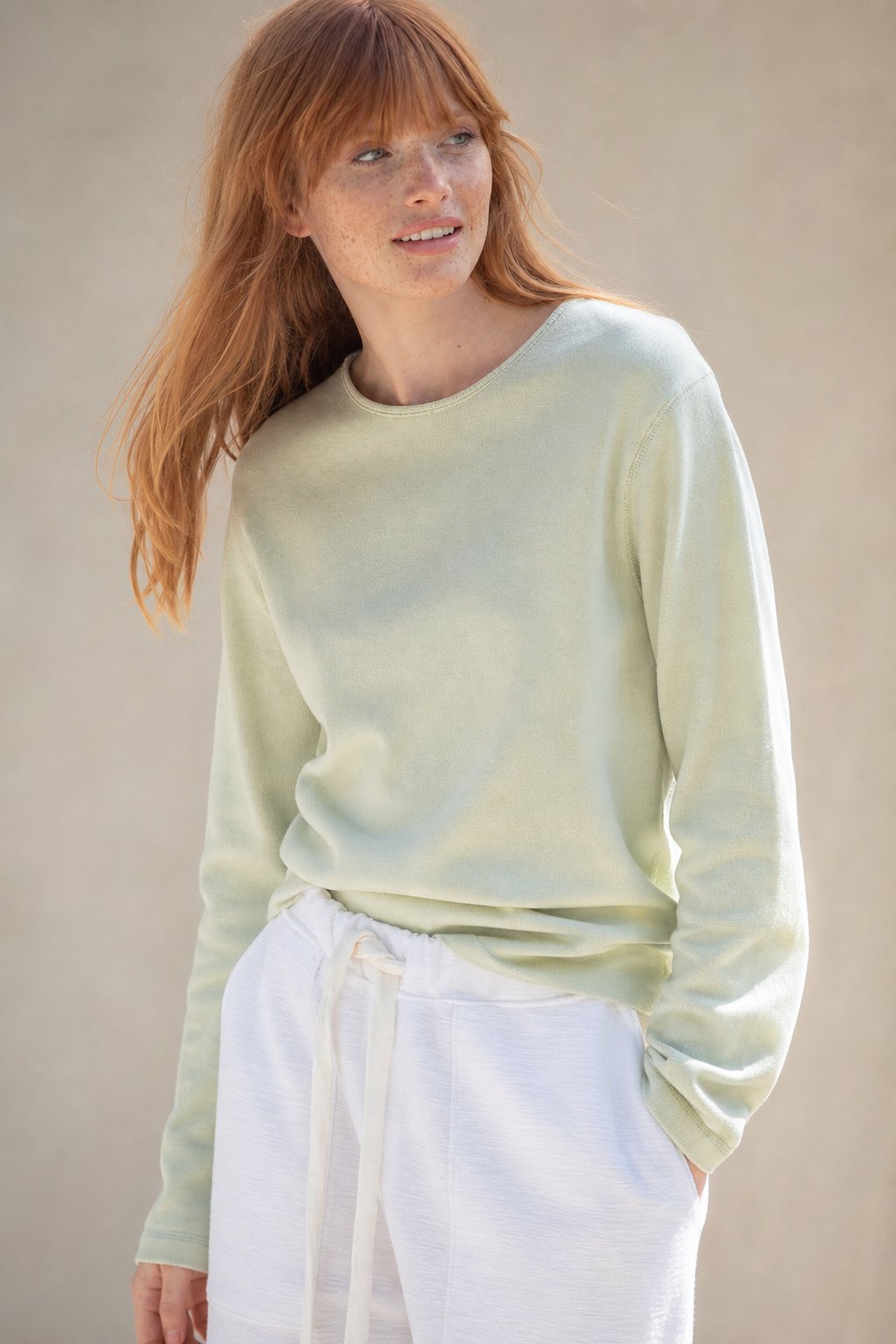Rosamund | Slim Fine Knit Crew Neck Long Sleeve Tee - View 2