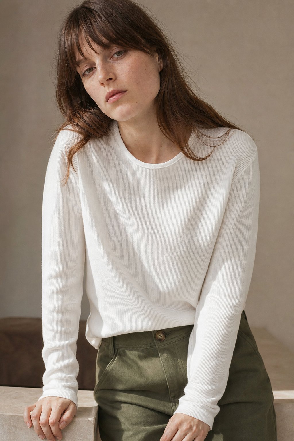Rosamund | Slim Fine Knit Crew Neck Long Sleeve Tee - View 6