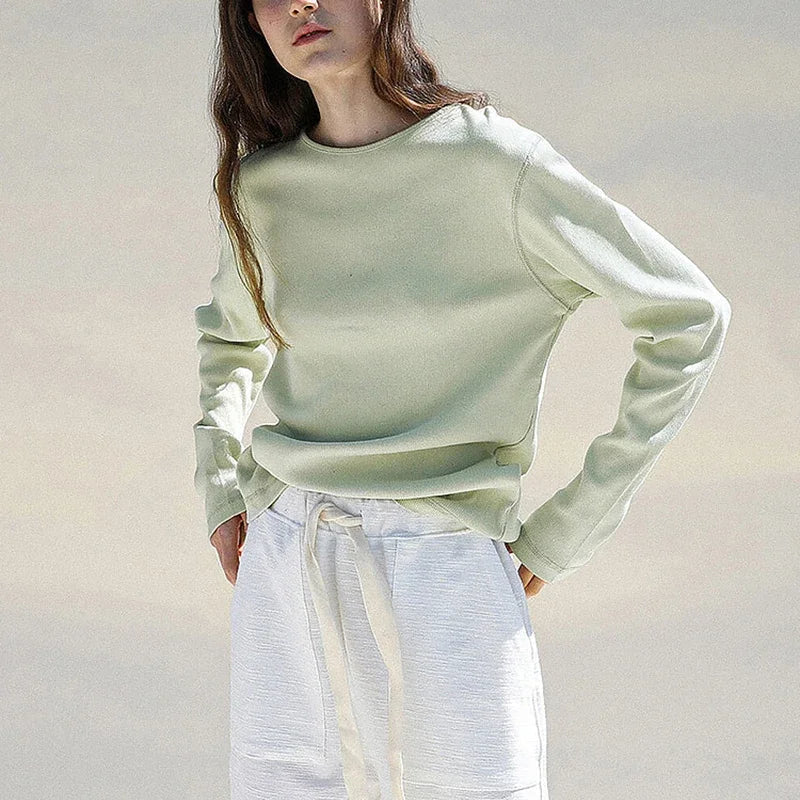 Rosamund | Slim Fine Knit Crew Neck Long Sleeve Tee - View 7