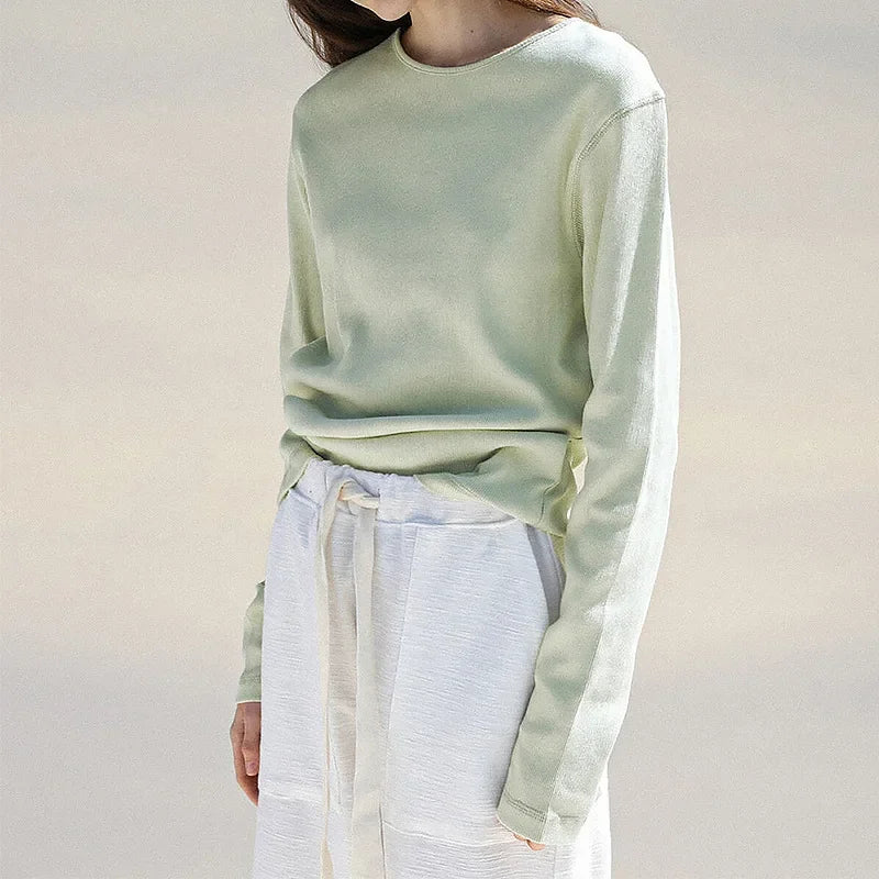 Rosamund | Slim Fine Knit Crew Neck Long Sleeve Tee - View 8