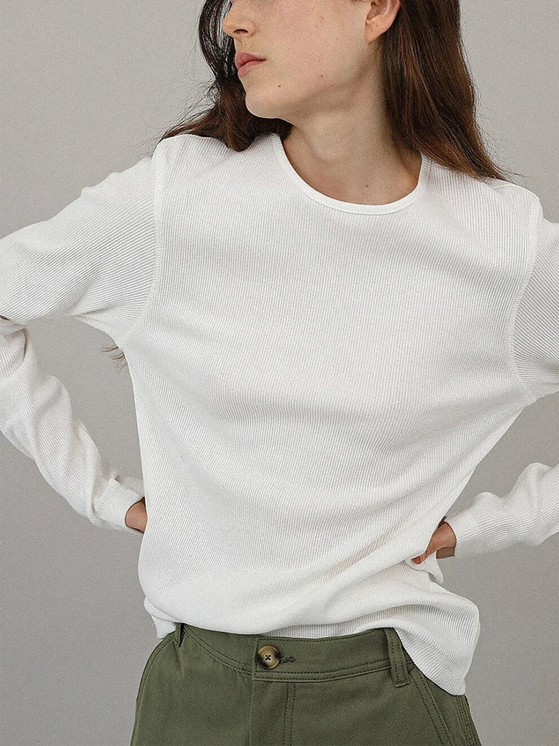 Rosamund | Slim Fine Knit Crew Neck Long Sleeve Tee - View 9