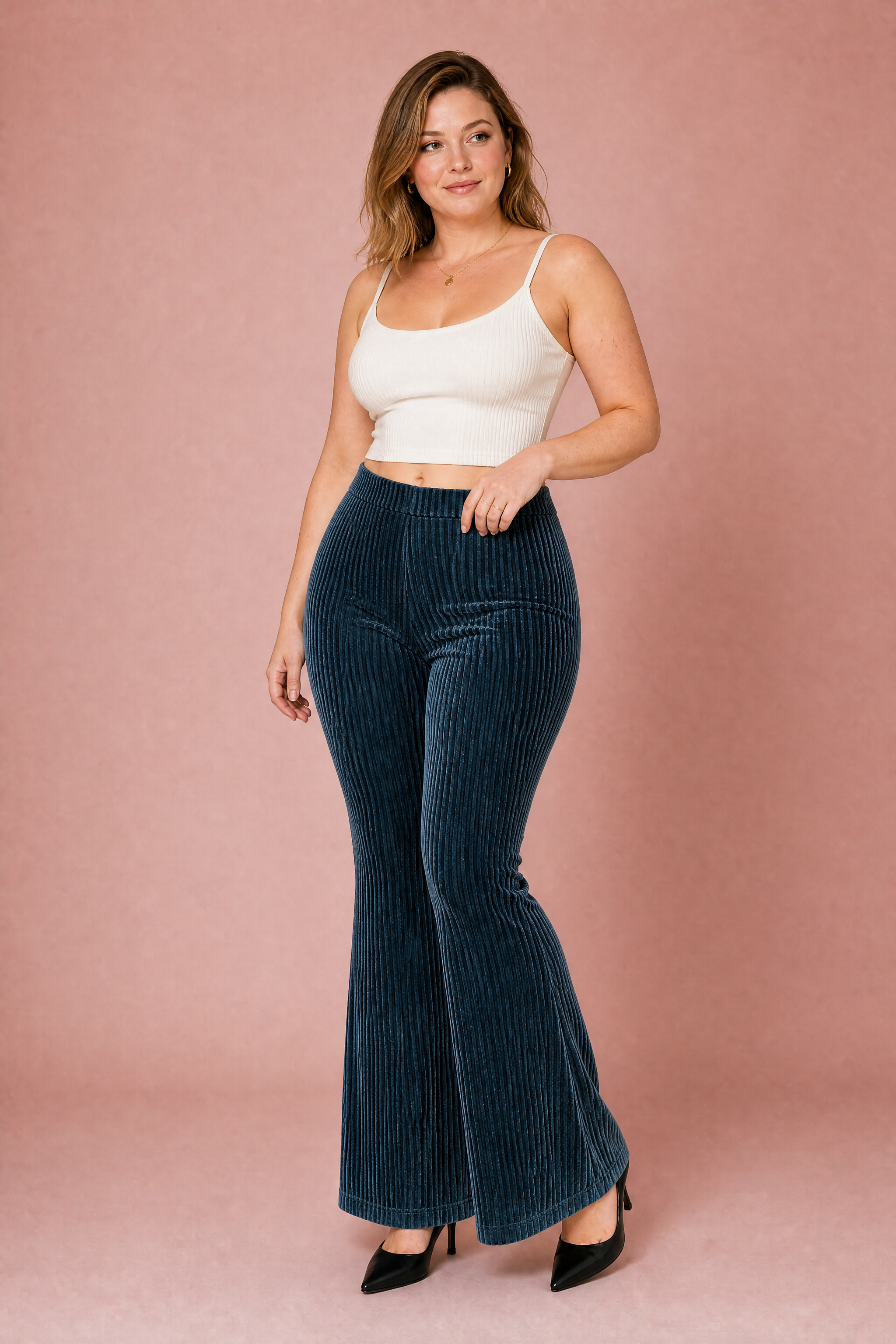 Sabine | Pull On Wide Wale Corduroy High Rise Flared Trousers - View 6