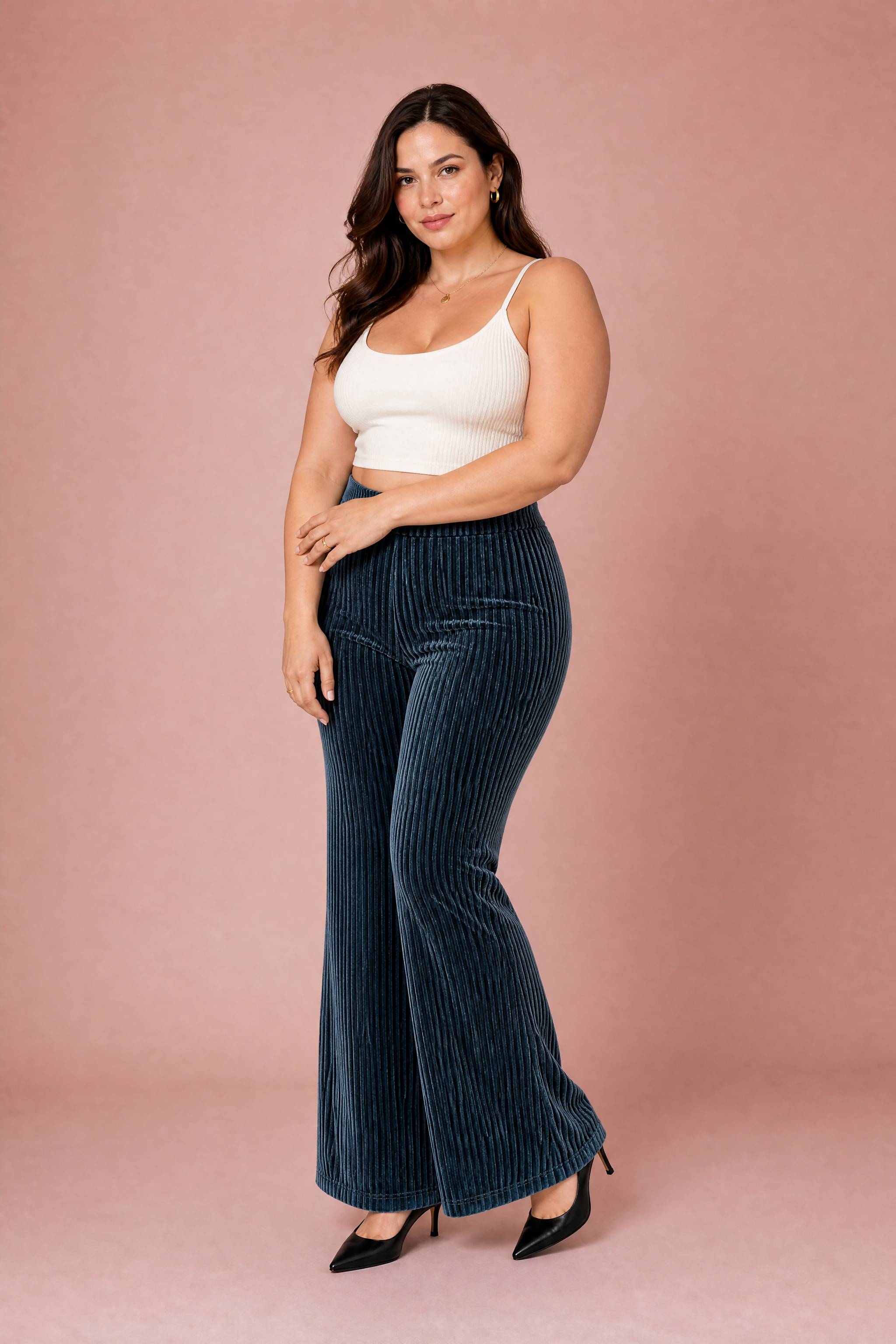 Sabine | Pull On Wide Wale Corduroy High Rise Flared Trousers - View 7