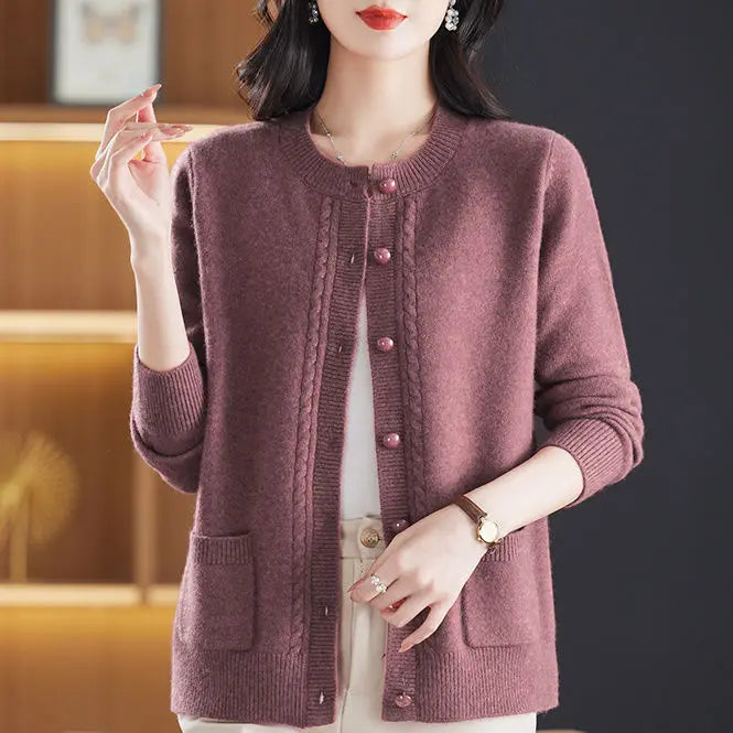 Sable | Cable Panel Trim Pearl Button Knit Cardigan - View 13