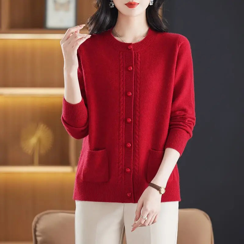 Sable | Cable Panel Trim Pearl Button Knit Cardigan - View 14