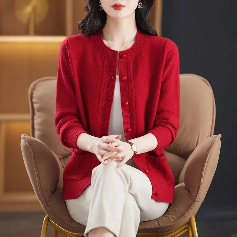 Sable | Cable Panel Trim Pearl Button Knit Cardigan - View 15