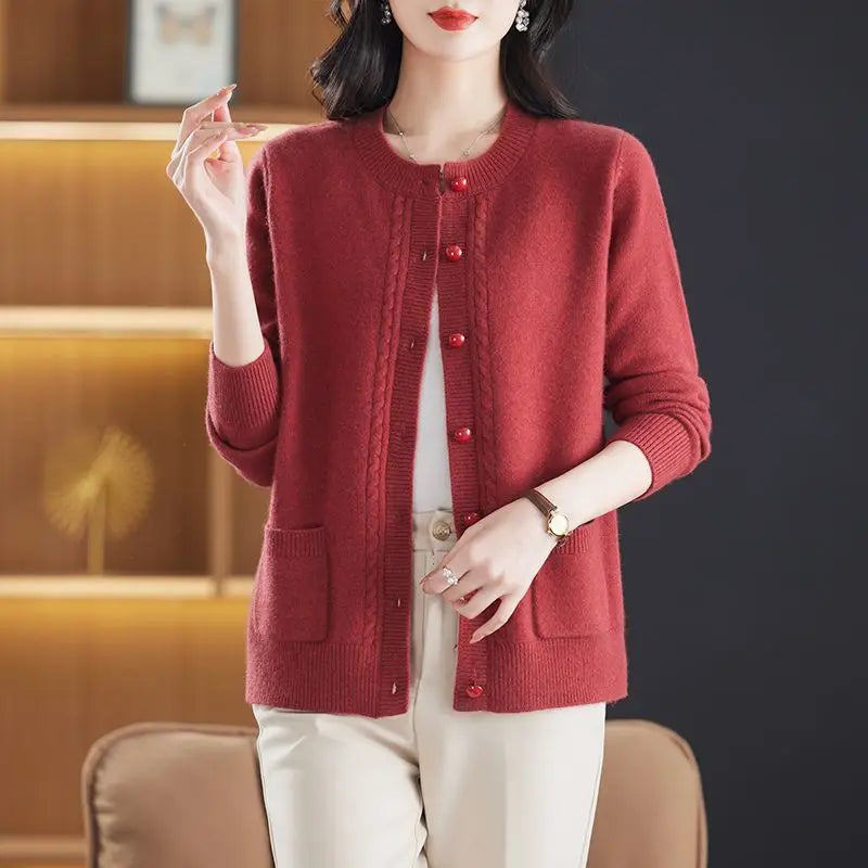 Sable | Cable Panel Trim Pearl Button Knit Cardigan - View 19