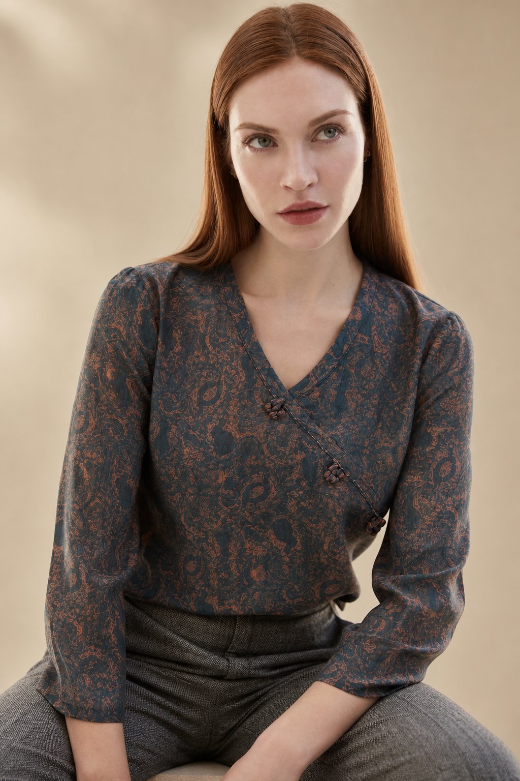 Saoirse | Paisley Print Knot Button Wrap Front Blouse