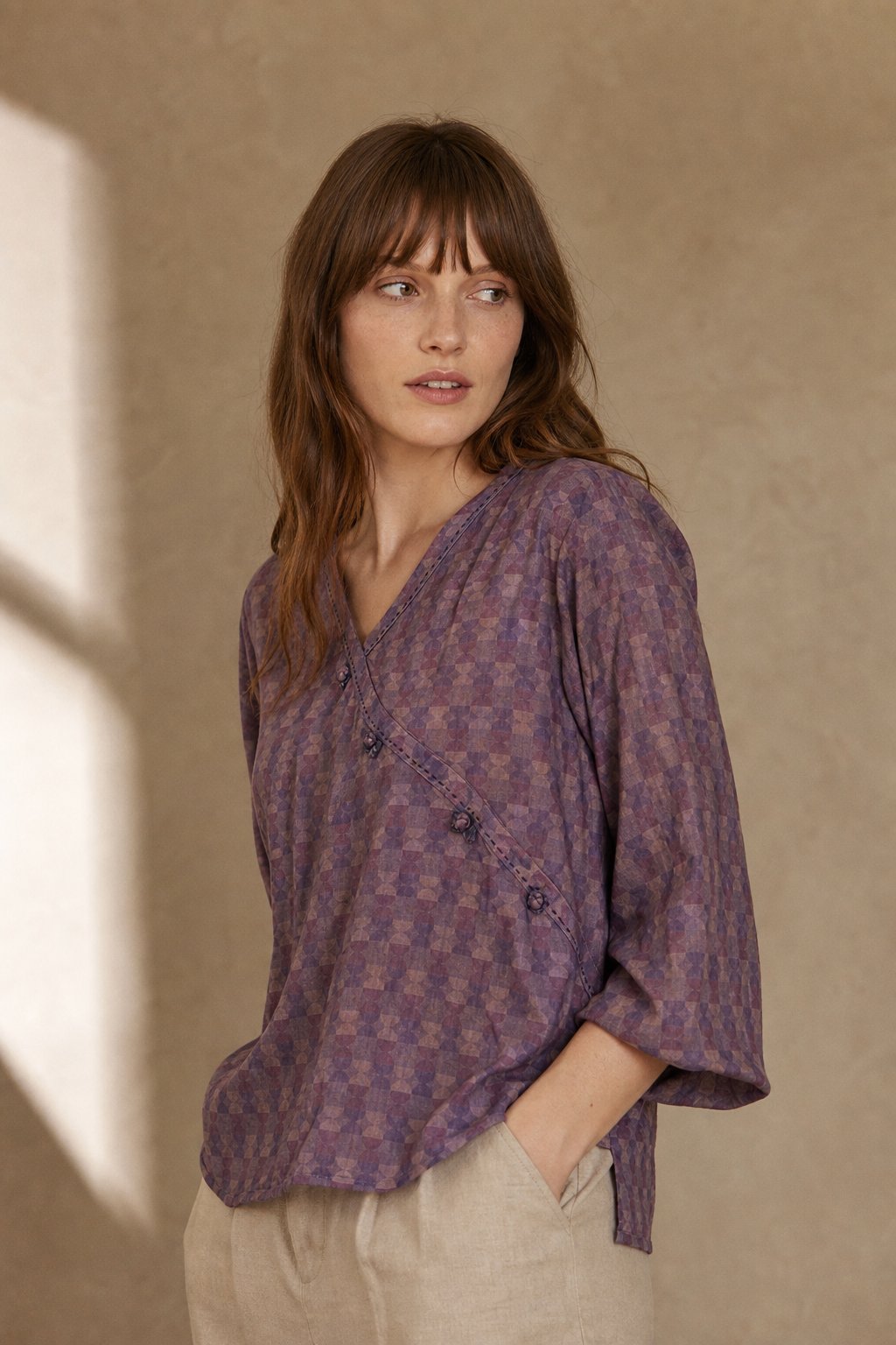 Saoirse | Paisley Print Knot Button Wrap Front Blouse - View 10