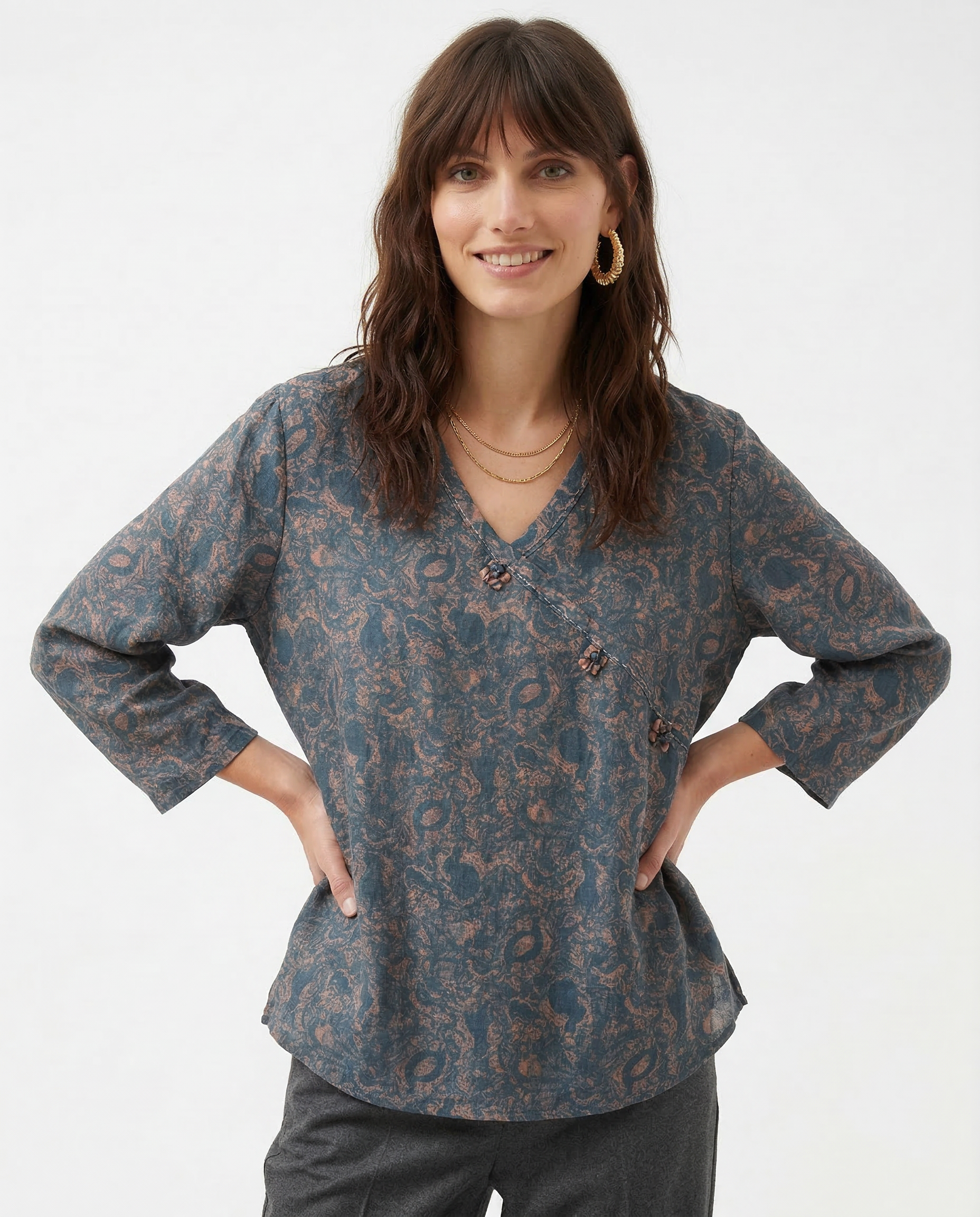 Saoirse | Paisley Print Knot Button Wrap Front Blouse - View 12