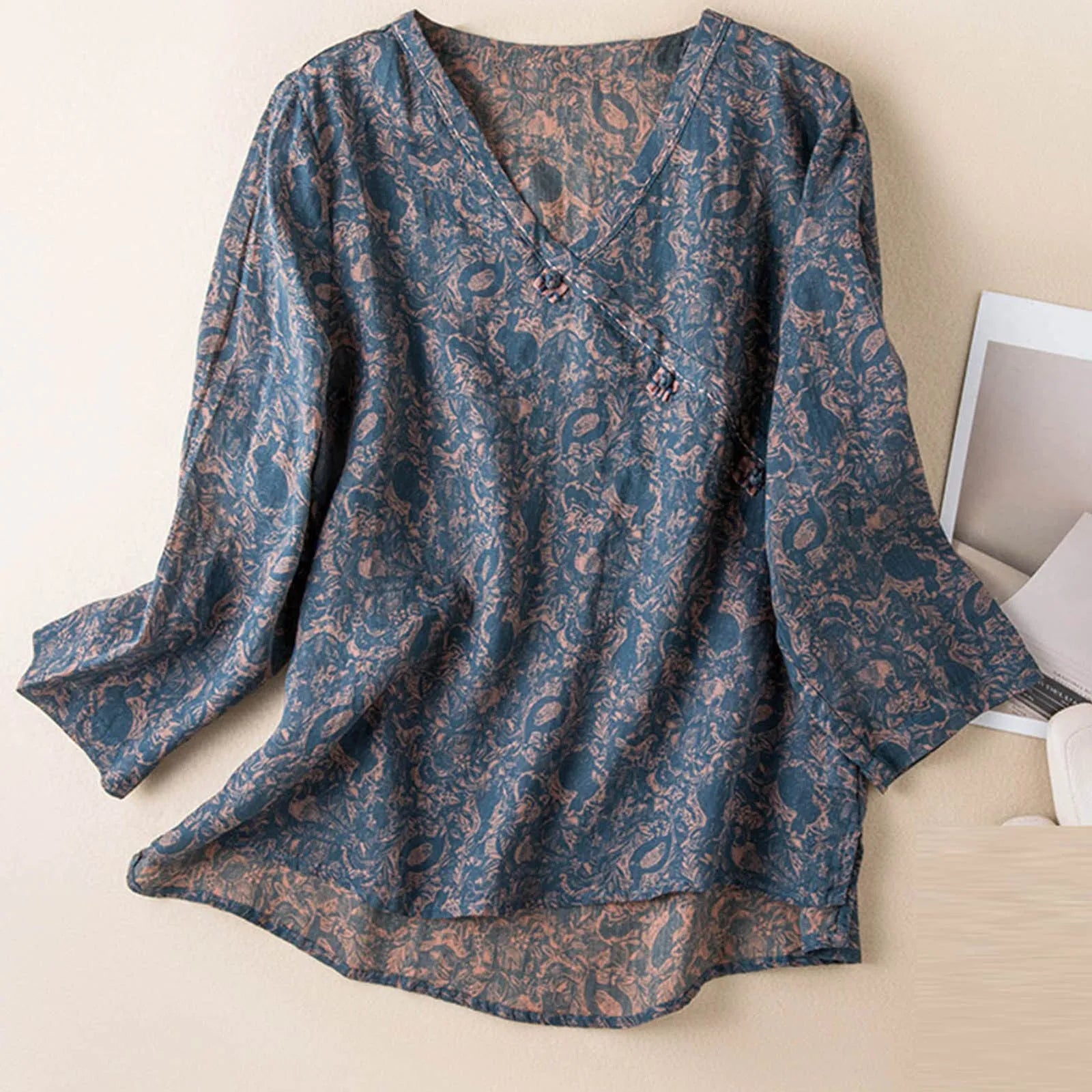 Saoirse | Paisley Print Knot Button Wrap Front Blouse - View 15