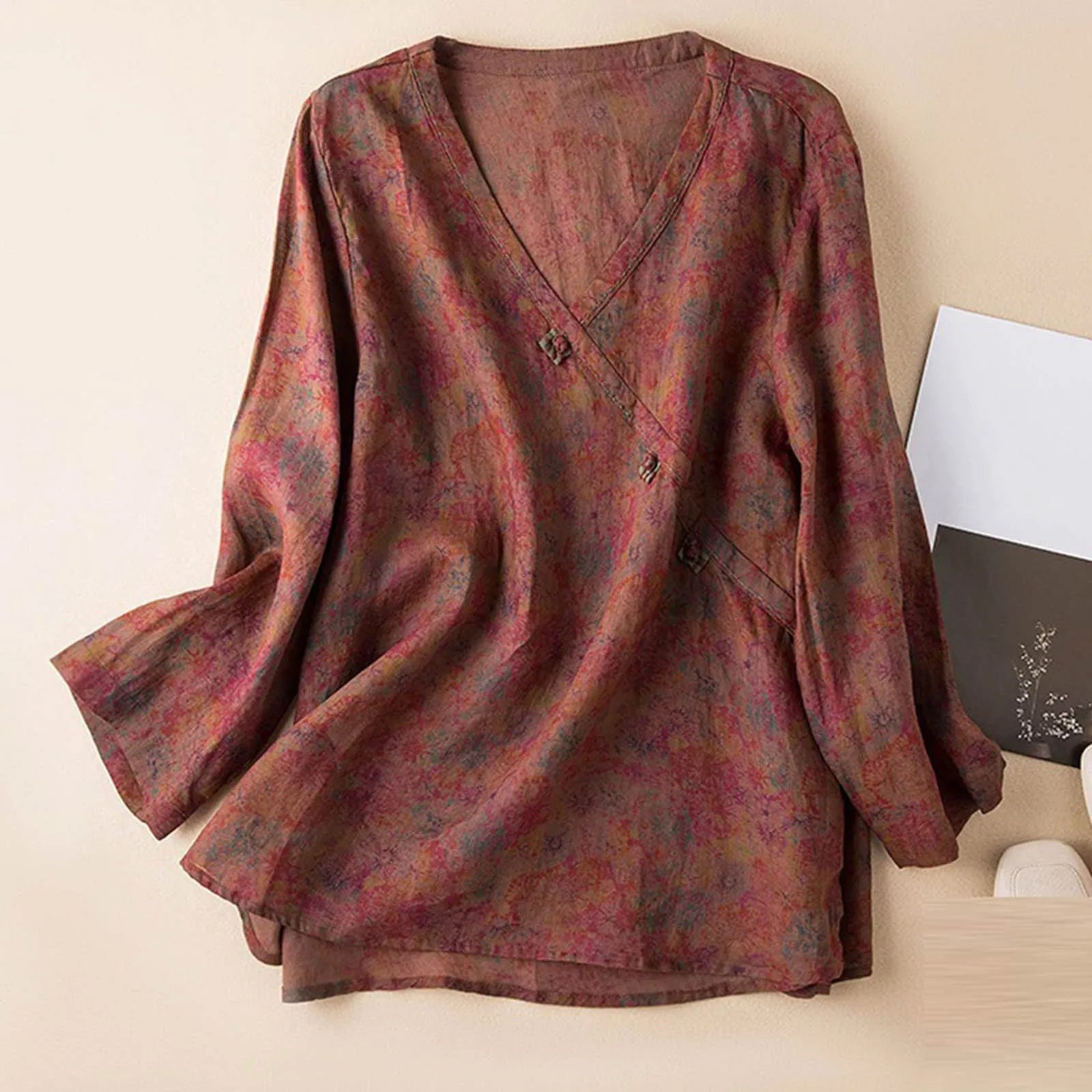 Saoirse | Paisley Print Knot Button Wrap Front Blouse - View 16
