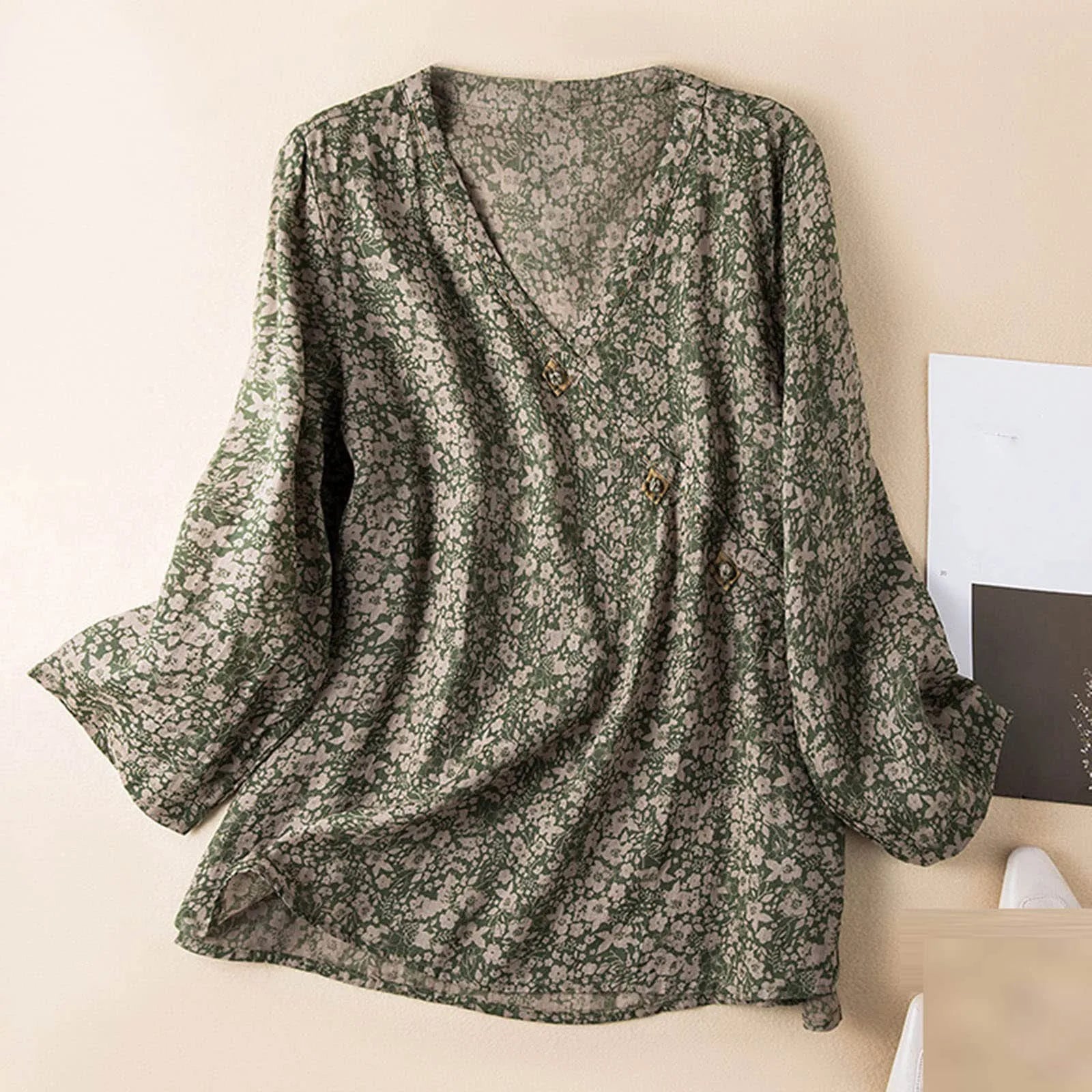 Saoirse | Paisley Print Knot Button Wrap Front Blouse - View 17