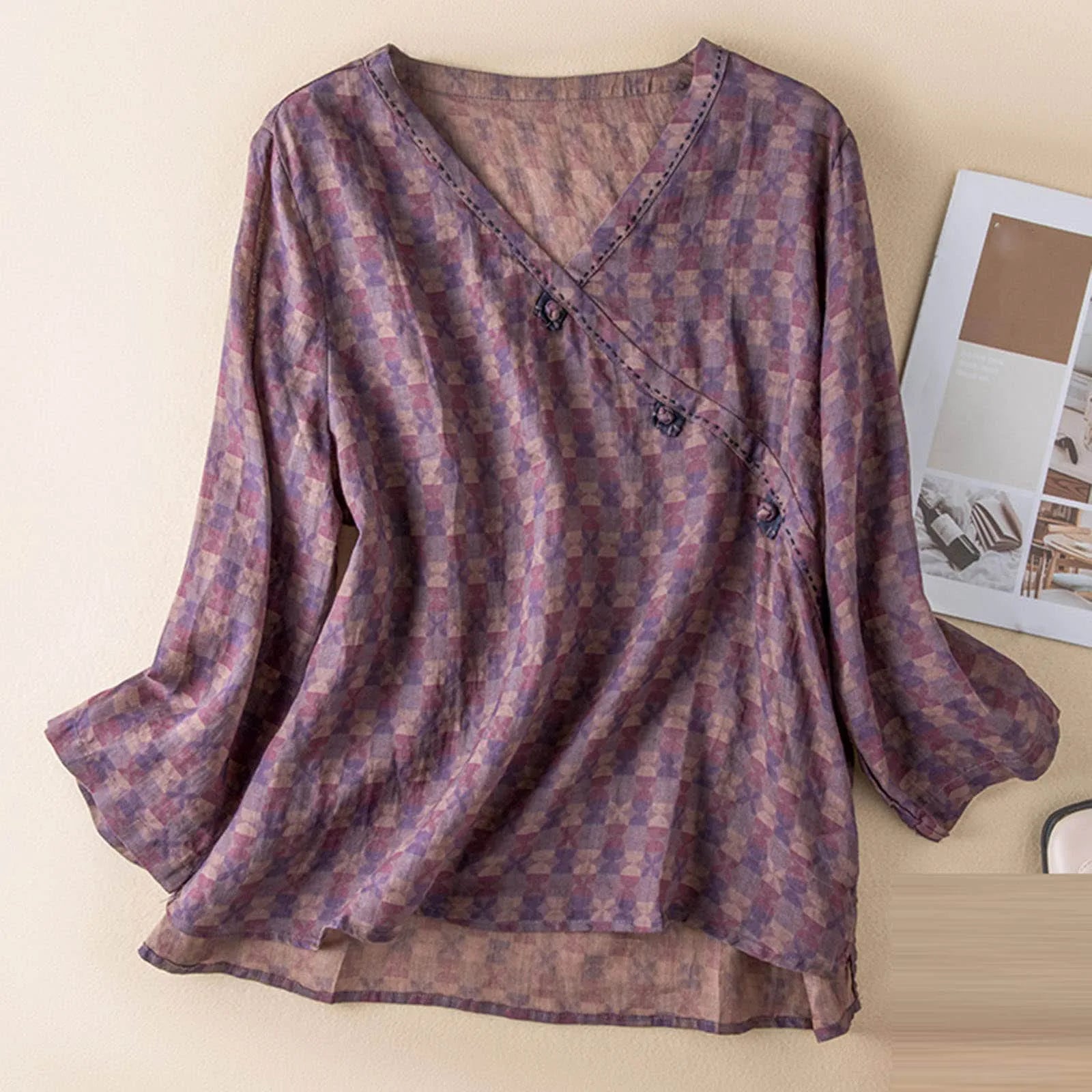 Saoirse | Paisley Print Knot Button Wrap Front Blouse - View 18