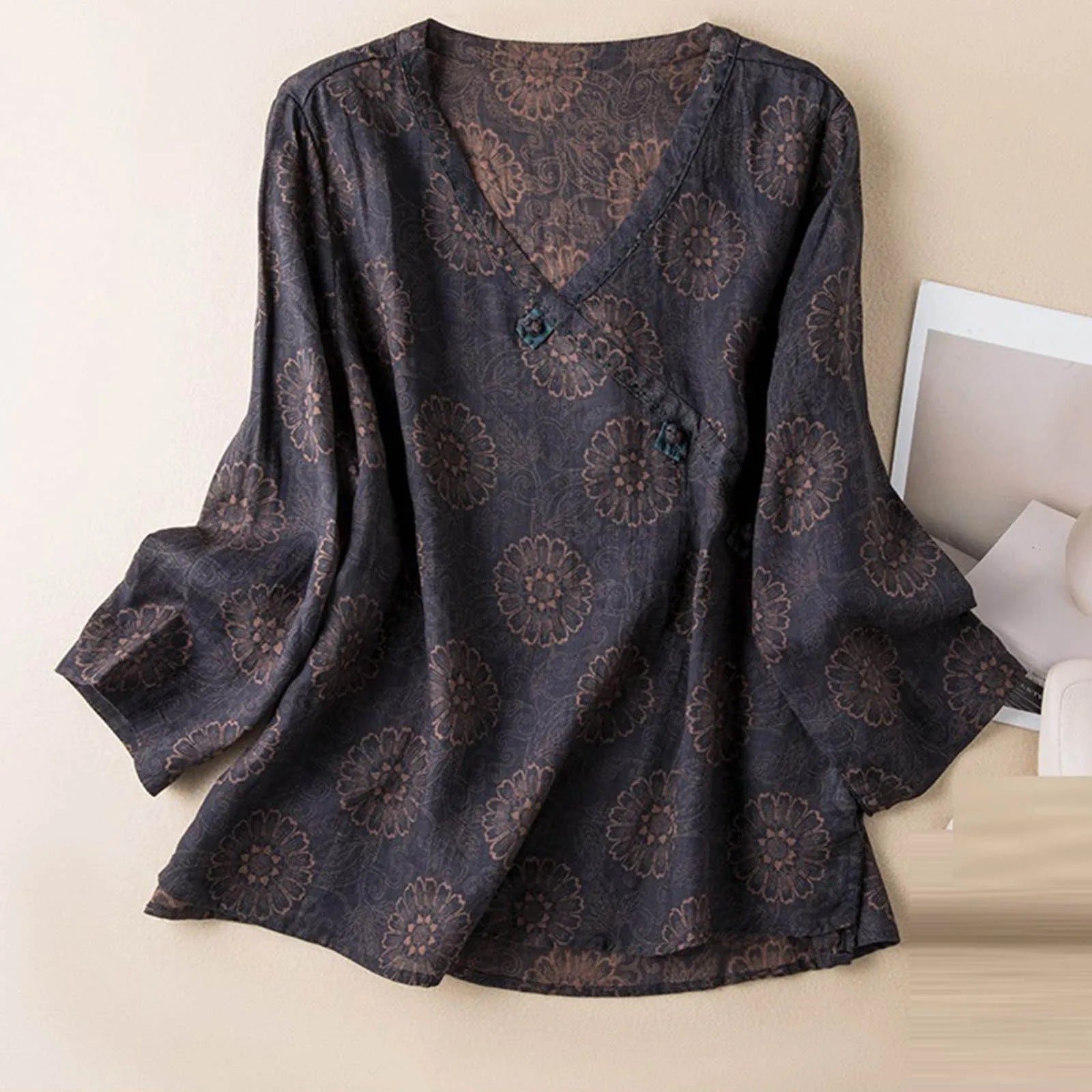 Saoirse | Paisley Print Knot Button Wrap Front Blouse - View 19