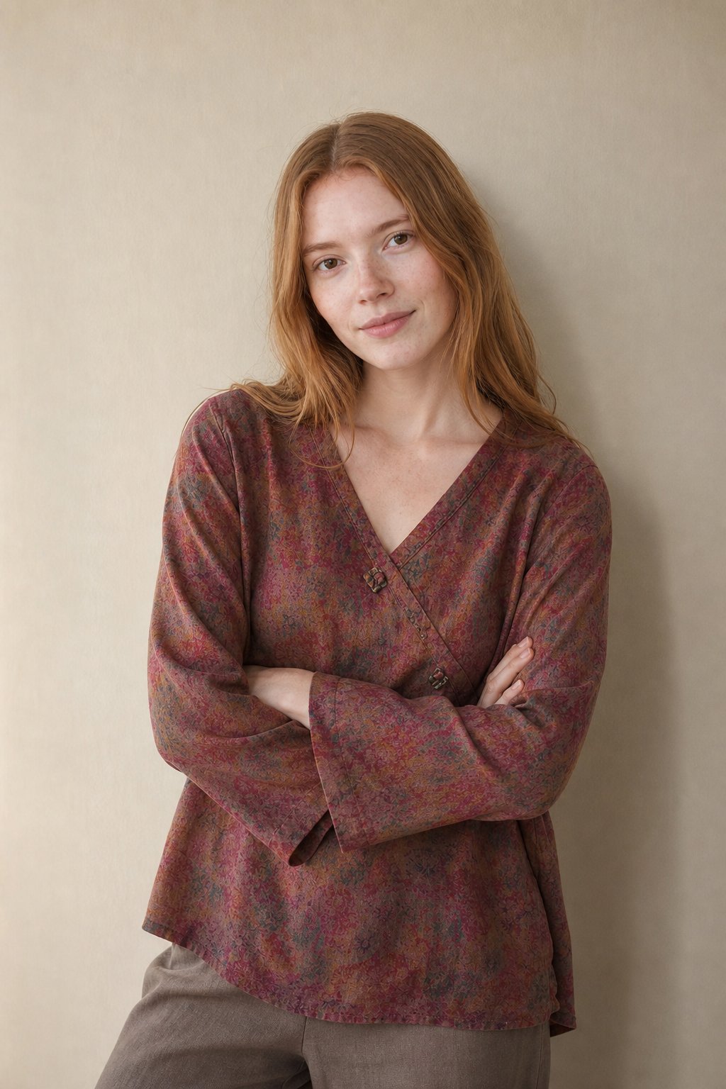 Saoirse | Paisley Print Knot Button Wrap Front Blouse - View 3