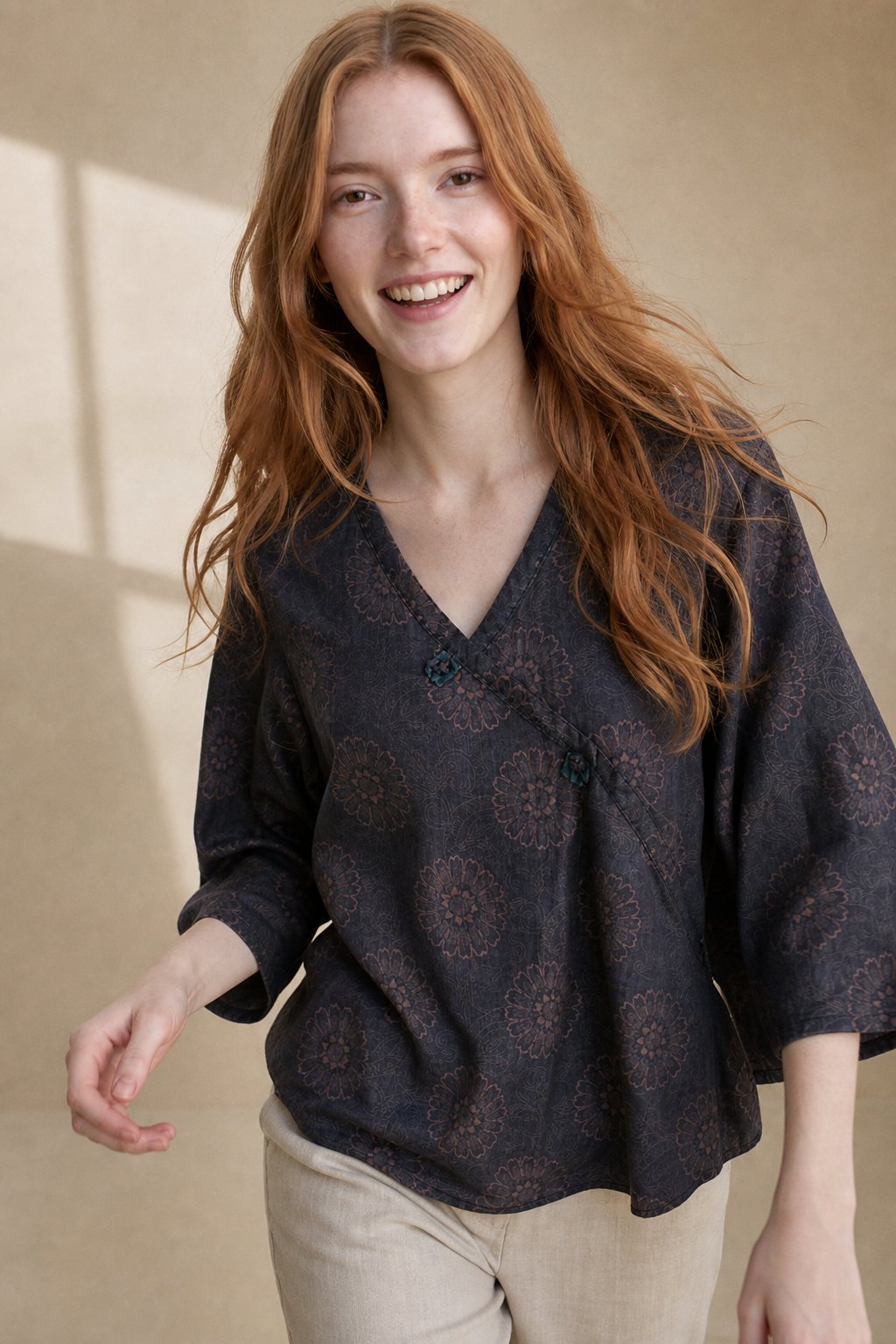 Saoirse | Paisley Print Knot Button Wrap Front Blouse - View 6