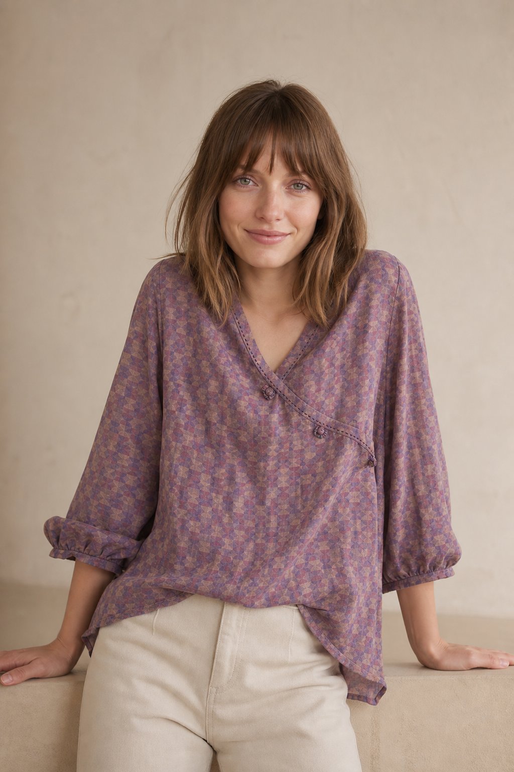 Saoirse | Paisley Print Knot Button Wrap Front Blouse - View 9