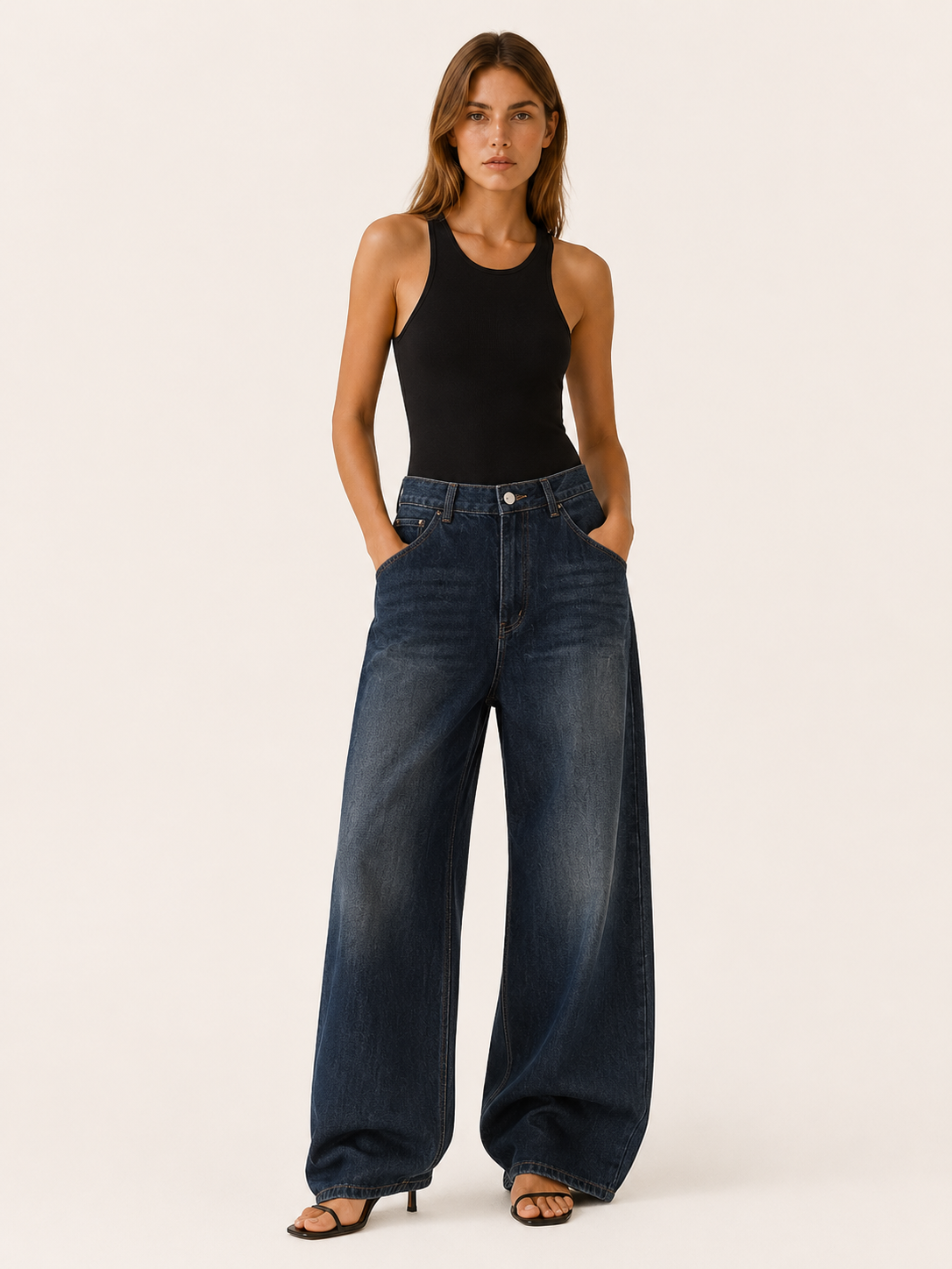 Solene | Curved Barrel Leg Mid Rise Washed Baggy Jeans