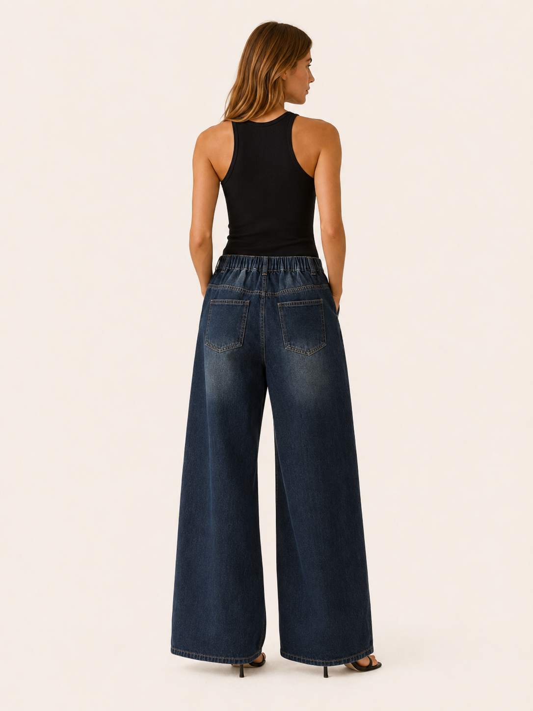 Solene | Curved Barrel Leg Mid Rise Washed Baggy Jeans - View 3